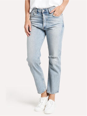Citizens of Humanity Mckenzie Curved Straight Light Wash Distressed Denim Sz 28